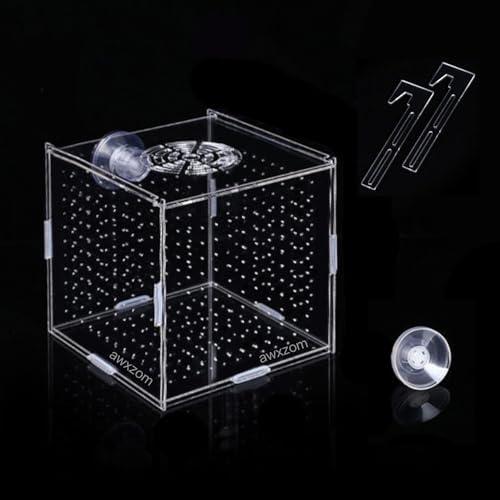 AWXZOM Acrylic Fish breeding Box, Acrylic Fish Isolation Box, Fish Separator for Aquarium, Hatchery Incubator with Suction Cups for Small Baby Fishes Shrimp Clownfish Guppy (3.9 * 3.9 * 3.9inch)