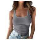 Women's Scoop Neck Tank Tops Ribbed Knit Slim Fit Sleeveless Camisole Shirts Casual Basic Solid Stretch Cami Tops Blouse(Grey L)