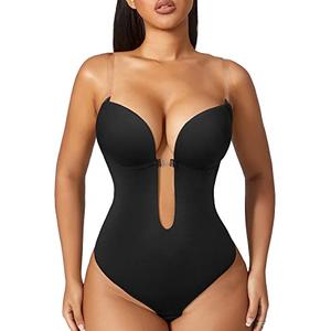 Women Shapewear Backless Body Bra Shaper Womens Plus Size Plunge Invishaper Low Back Thong Bodysuits Open Crotch Daily Use(Black M)