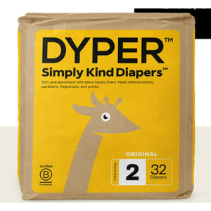 DYPER Baby Diapers Size 2 (12-18 lbs) 32 Count - Leak-Proof & Plant Based, Hypoallergenic and Ultra Absorbent Size 2 Diapers for Day and Overnight Skin Protection 