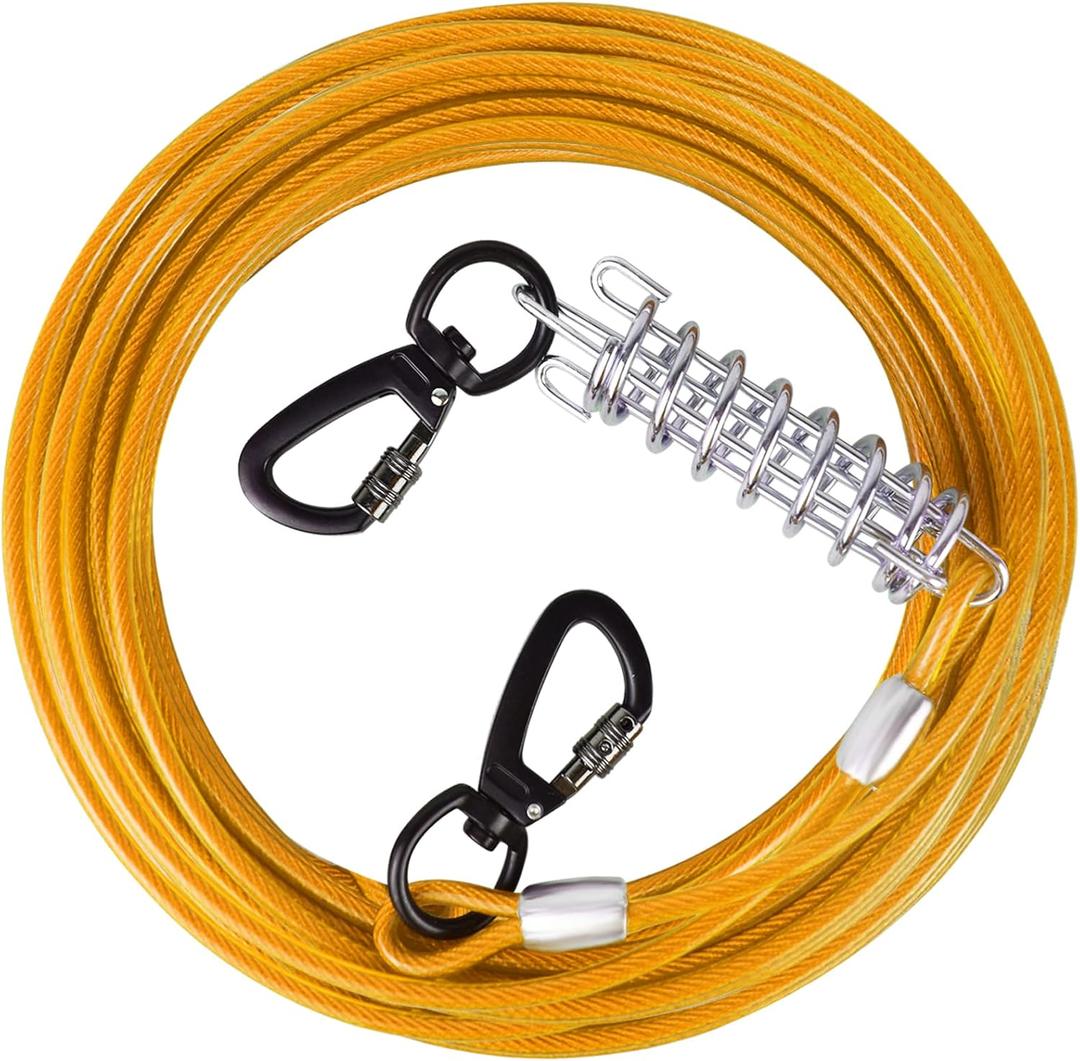 Steel Wire Dog Runner for Yard: 10/15/20/25/30 FT Durable Yellow Dog Chains; Up to 165 Lbs; Holds Large Dogs; Superior Clips