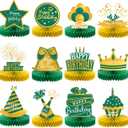 Sabary 12 Pcs Green Gold Happy Birthday Decoration Gold Honeycomb Centerpieces Party Supplies Balloon Crown Paper Table Decorations Royal Table Centerpieces for Men Women Party