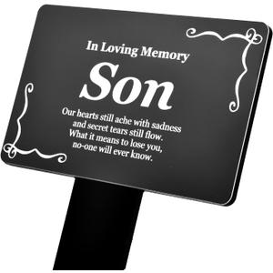 SON Memorial Remembrance Plaque Stake - Waterproof, Outdoor, Grave Marker, Tribute, Plant Marker (Black and White), 5.9" x 9.8"