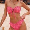 SHENHE Women's 2 Piece Bandeau Bikini Set Floral Print Tie Knot Ruffle Strapless Swimsuits, X-Large Pink