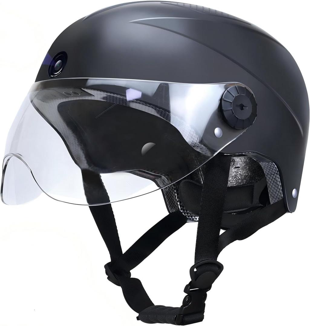 DC Smart Bike Helmet with Cameras Dual HD Front & Rear Video Recorder for Ebike & Electric Scooter, Bluetooth App Control Action Cam Helmet, CPSC Certified (Black)