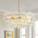 Gold Crystal Chandelier Large 24" Modern Farmhosue Pendant Light Fixture for Dining Room with Flower Glass 5-Tier K9 Crystal Drum Hanging Light Round Chandelier Luxury for Entryway Bedroom Stair
