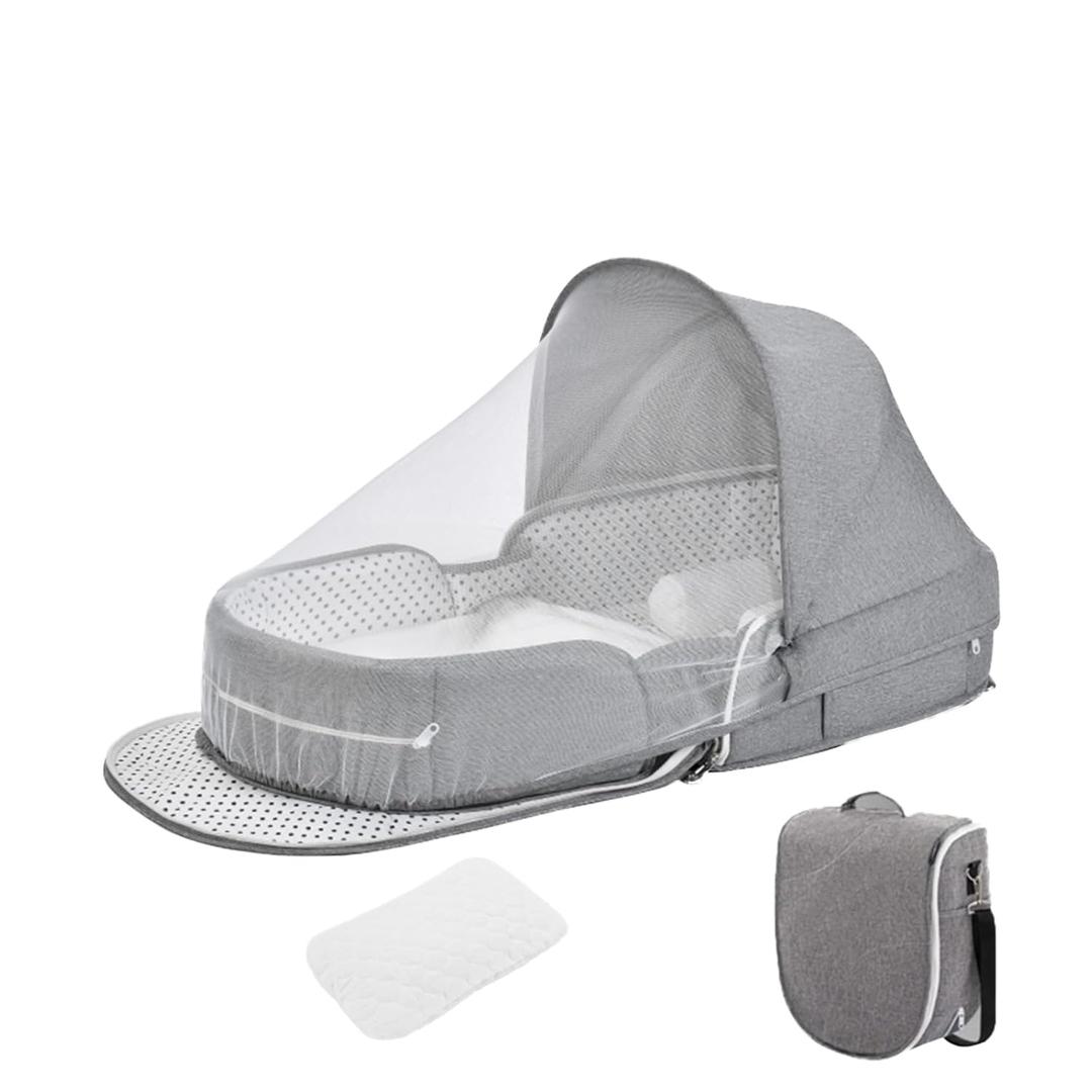 Portable Bassinet Baby LoungerFoldable Carry Bag Travel BassinetPortable Soft Travel Pod Infant Travel Bed (Grey)