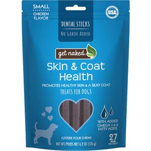 3 x Get Naked Grain Free 1 Pouch 6.2 Oz Skin & Coat Dental Chew Sticks, Small (EXP 08/07/27)