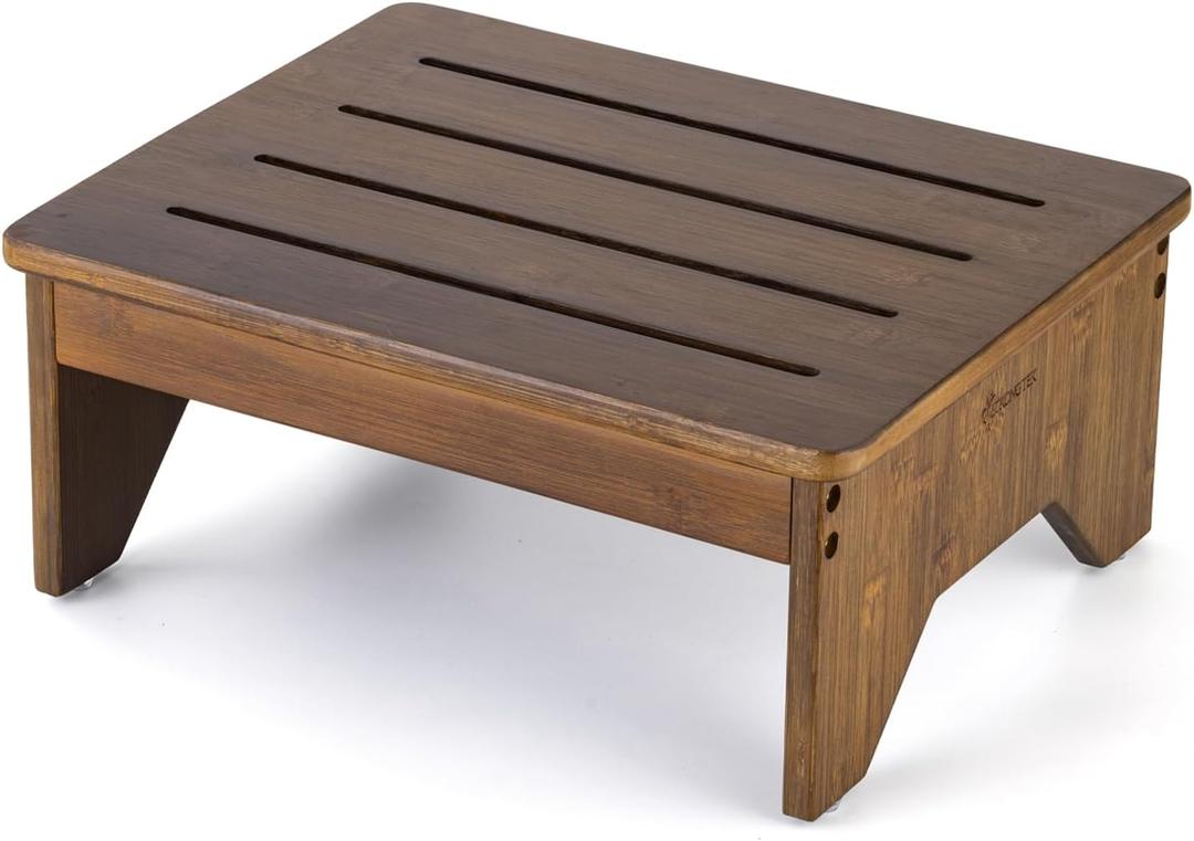 StrongTek Bamboo Step Stool, Wooden Step with Non-Slip Bottom for Safety, Lightweight and Sturdy Footstool for Kitchen, Bedroom, Living Room, Perfect for Adults, Kids, Seniors, and Toddlers (Brown)