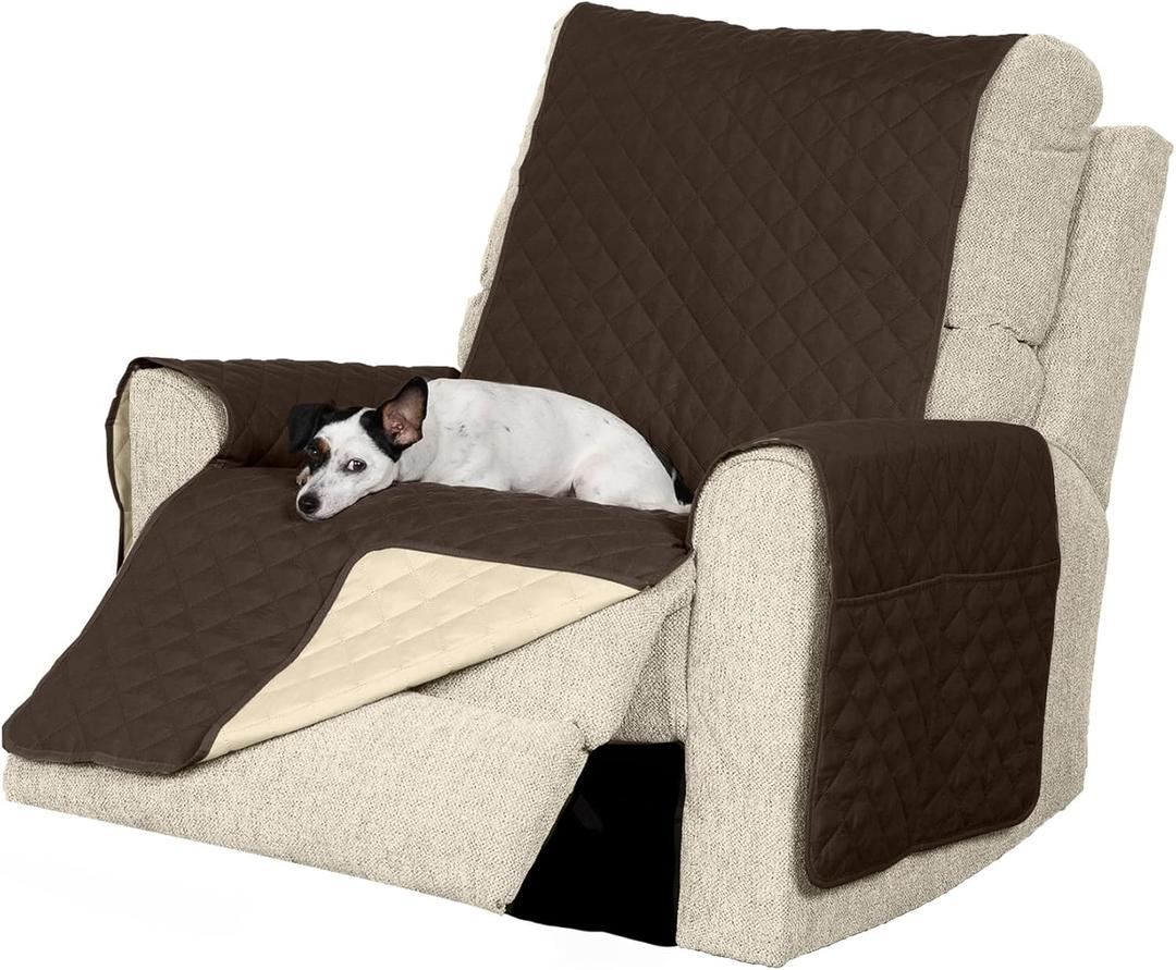 Furhaven Water-Resistant & Reversible Recliner Chair Cover Protector w/ Side Pockets for Dogs, Cats, & Children - Two-Tone Pinsonic Quilted Living Room Furniture Cover - Espresso/Clay, Recliner