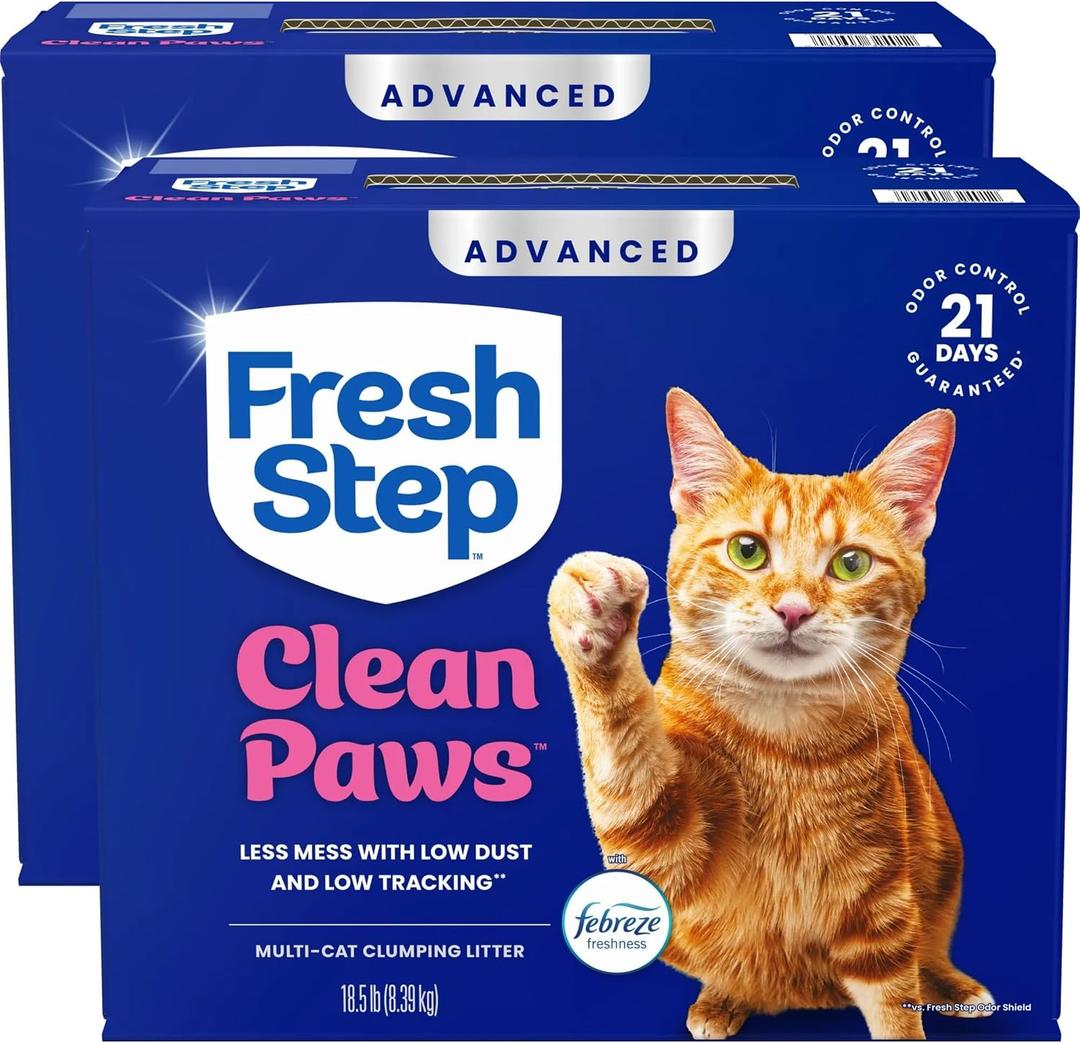 Fresh Step Clean Paws Advanced Multi Cat Clumping Litter with Febreze Freshness, 18.5 lb Each, Pack of 2 