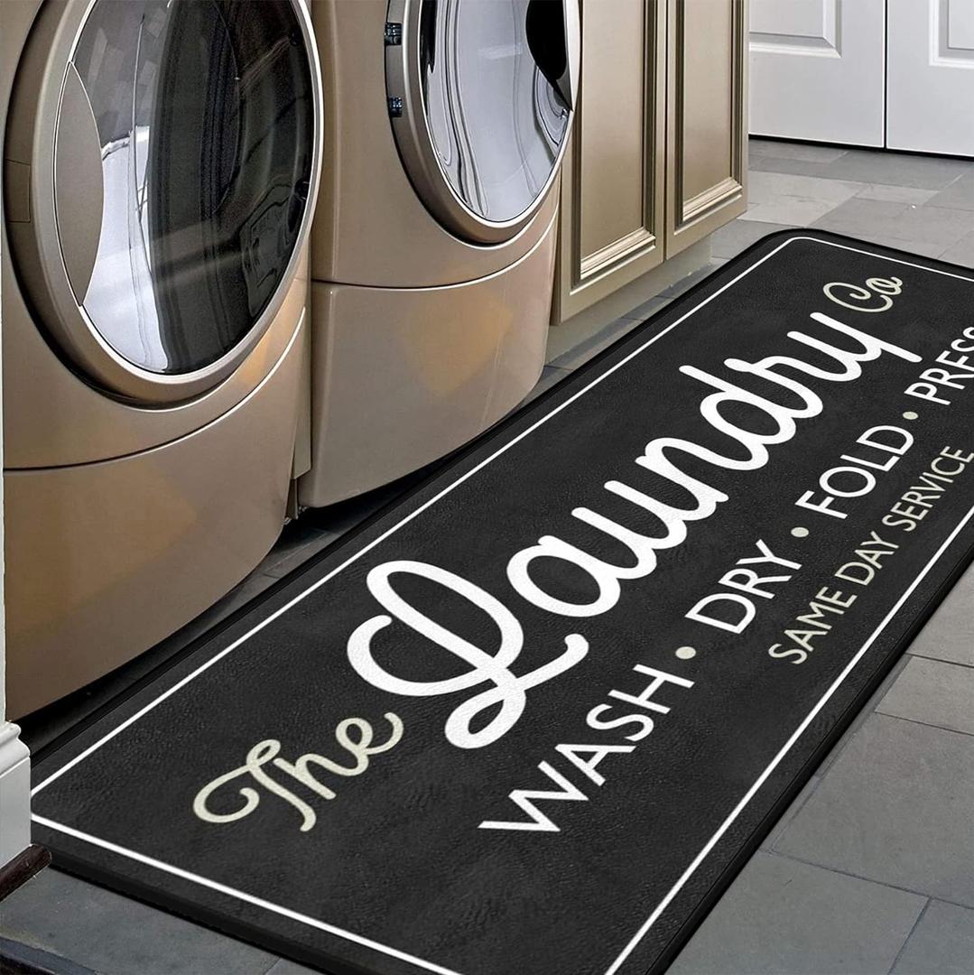 Laundry Room Long Rug Area Rug Non-Slip Floor Mat Waterproof Farmhouse Carpet for Kitchen 72" x 24"(Black)