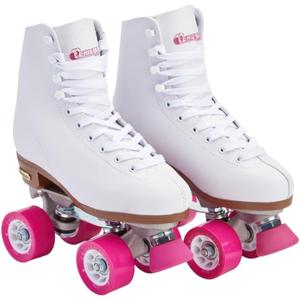 Chicago Skates Classic Quad Roller Skates for Women & Men  Durable & Top Performance, Adjustable High-Top Boots for Safe Indoor/Outdoor Roller Derby60mm PU Wheels & Semi-Precision Bearings (White)