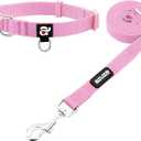 azuza Nylon Dog Collar and Leash Set, Strong & Durable Basic Style Leash and Collar with ID Tag Ring, Pink,M (M (Neck: 14"-20"))