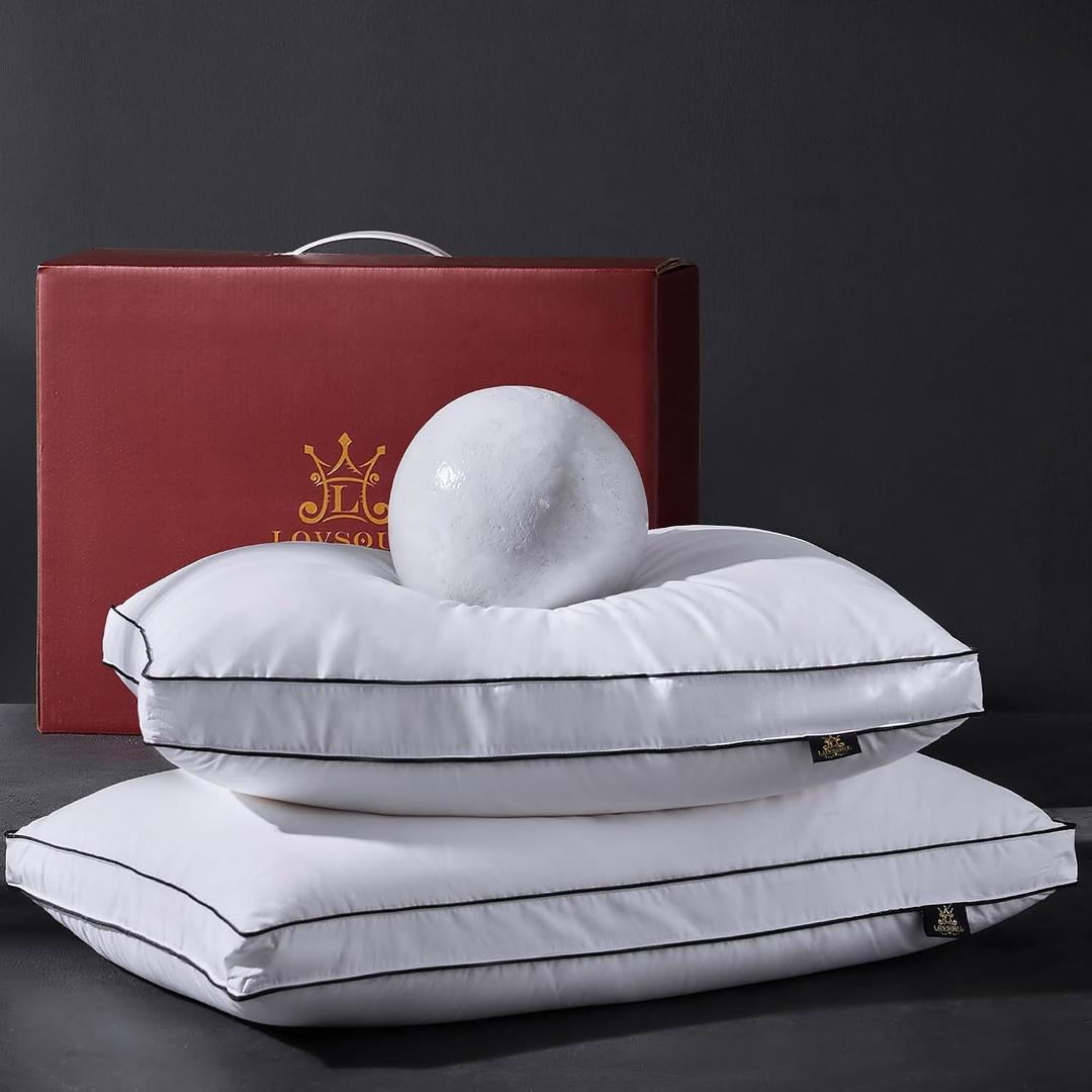 L LOVSOUL Goose Feather Down Pillow King Size of 2,Ultra Soft 100% Organic Cotton Fabric, 700TC,800 Fill Power, Luxury Hotel Collection Bed Gusseted Pillows for Back, Stomach or Side Sleepers