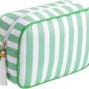 RSRSLEII Large Striped Zipper Makeup Bag, Aesthetic Tassel Travel Cosmetic Bag, Coquette Toiletry Bag, Cute Girls Handbags Purses, Preppy Accessories Storage Bag for Women Girls (09 Green Stripe)