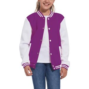 Mowbeat Kids Baseball Jacket Girls Bomber Jackets Boys Varsity Coats Top for Girl Sports Track Outerwear (10 Years, Purple)