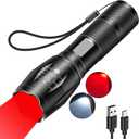 Rechargeable Red Light Flashlight with Red and White LED Combo, 2000 Lumens Super Bright LED Small Powerful Zoomable Flashlight, Rechargeable Flashlights for Camping, Emergency
