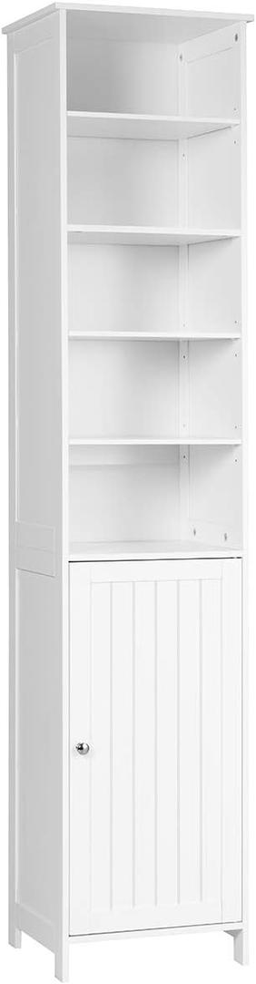 GLACER 72 Tall Storage Cabinet, Bathroom Floor Cabinet with Adjustable Shelves, Space Saving Narrow Storage Cabinet with Open Compartment & Storage Space with Door, 16 x 13.5 x 72 inches (White)