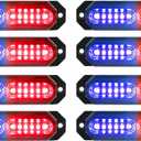 ASPL 8pcs Sync Feature Ultra Slim 12-LED Surface Mount Flashing Strobe Lights for Truck Car Vehicle LED Mini Grille Light Head Emergency Beacon Hazard Warning Lights (Red/Blue)