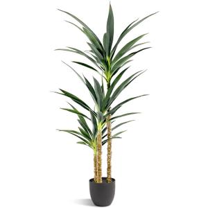 Waoops Artificial Tree 4.7Ft Faux Agave Plant with 3 Heads in Plastic Pot Fake Tree for Home Decor Indoor or Outdoor Office Decoration Housewarming Gift(4.7 Feet-1 Pack)