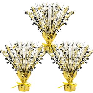 Crowye 3 Pieces Metallic Foil Spray Centerpiece Valentine's Day Table Decoration Party Star Burst Centerpieces Fall Table Decor for Birthday New Year 2026 Party Holiday(Black Gold)