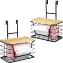 2-Pack Trash Bag Holder - Extra Large Garbage Bag Holder with Stackable Bamboo Top, Adjustable Hooks for Cabinet Door - Organizers in Kitchen/Pantry/Laundry Room