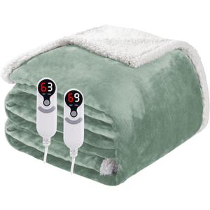 Electric Heated Blanket Queen Size 84"x90", Soft Flannel with Dual Controllers & Overheat Protection, 9 Adjustable Heat Settings & 10-Hour Auto-Off Timer, Fast Heating for Winter Comfort, Light Green