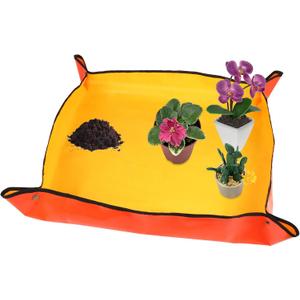 30" X 30" Large Plant Repotting Mat for Indoor Plants Potting Soil, Foldable Waterproof Plant Repotting/Potting Tray, Portable Potting Mat Gardening Tray for House Plants (Medium 30 X 30" (Orange))