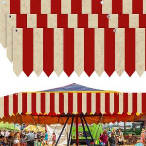 3 Pcs Creepy Carnival Tent Circus Carnival Hanging Decorations Banner Red White Striped Party Supplies for Halloween Theme Celebration, 9.84 x 78.74 In