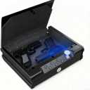 Biometric Gun Safe with 3 Unlock Ways - 0.1s Fast Fingerprint Access, Voice Prompt Function, Secure Steel Lockbox, Fits Handguns & Revolvers, Perfect for Living Room, Bedroom Storage & In-Car Use