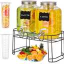 1 Gallon Glass Drink Dispensers for Parties, 2PACK Beverage Dispenser with Stand, Fruit Infuser and Stainless Steel Spigot 100% Leakproof, Beverage Dispenser for Lemonade Sun Tea