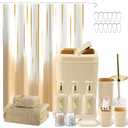 WSBArt 32PCS Bathroom Accessory Set Bathroom Accessories Set Beige Bathroom Set, Shower Curtain Set, 2 Piece Bath Towel Set, 3PC Soap Dispenser, Toilet Brush & Trash Can