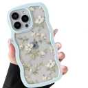 ZTOFERA Floral Case for iPhone 16 Pro 6.3 inch,Cute Curly Wave Frame Shape Case with Green Leaf Flower Pattern for Women Girls, Clear Slim Shockproof Phone Cover for iPhone 16 Pro, Green