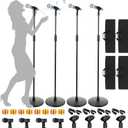 Relaxweex 4 Pcs Tripod Microphone Stand Kit for Bands & Studios Boom Arm Floor Mic Stand Adjustable Height 31.5-67 inch with Weighted Round Base, 4 Carrying Bag and 8 Mic Clips for Karaoke Church