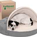 Furhaven 26" Round Orthopedic Dog Bed for Medium/Small Dogs w/ Removable Washable Cover, For Dogs Up to 30 lbs - Sherpa & Suede Snuggery - Gray, 26-inch (26.0"L x 26.0"W x 3.0"Th, Faux Lambswool & Suede Gray)