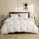 BPC Lightweight Organic Feather Down Comforter California King, Hotel Luxury Duvet Insert with 100% Cotton Cover and Puffy Feather Down Filling, for Summer/Hot Sleepers, Ivory White, 104x96 Inches