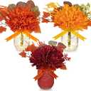 Fall Mason Jars Centerpieces with Lights for Table, Fake Mums Artificial Flowers Floral Arrangements for Autumn Decor, Faux Mums in Mason Jars Fall Decorations for Home, Harvest, Thanksgiving Decor
