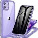 CENHUFO Privacy for iPhone 12 Case/iPhone 12 Pro Case, Full Body Phone Case with Built-in Tempered Glass Privacy Screen Protector and Camera Lens Protector, Shockproof Bumper Clear Cover -Purple