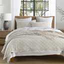 HORIMOTE HOME 100% Linen Front/100% Cotton Back Quilt Set King Size, Beige Pre-Washed European Flax Linen Quilt, Diamond Stitch Bedspread Coverlet Bedding Set 3-Piece for All Seasons