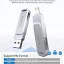 MFi Certified 256GB Flash Drive for iPhone Photo Stick, USB Memory Stick High Speed iPhone Flash Drive, External Memory Storage USB Stick Thumb Drive for iPhone/iPad/Android/PC (Metallic Silver)