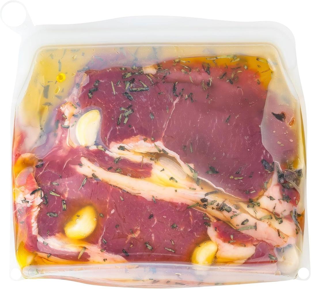Reusable Silicone Gallon Bag (Large 50oz+) Extra Thick Freezer Storage Bag for Marinating, Sous Vide & Bulk Food Airtight Stand-Up Platinum Silicone Container Oven & Microwave Safe