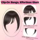 Long Side Bangs Hair Clip - 100% Real Human Hair Clip-In Extensions | Black Straight Fake Fringe with Temple | Thick Swept Bangs for Women