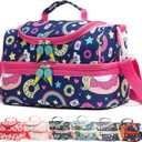 Insulated Kids Dual Compartment Lunch Bags Tote for Girls Boys Lunch Boxes Pre-School Toddler Kindergarten Picnic Camp Food Cooler Thermal with Strap (Blue Unicorn)