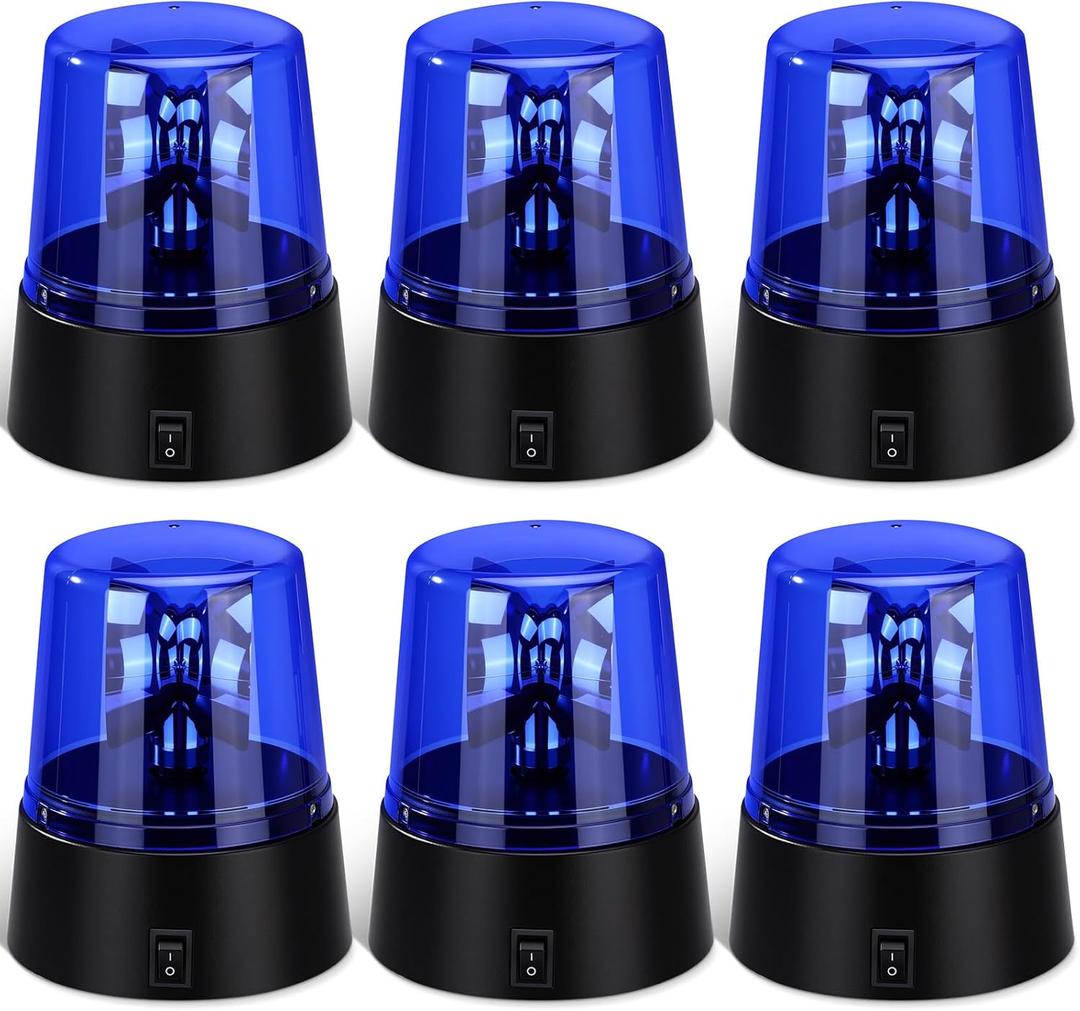 6 Pcs LED Strobe Light, Battery Powered 360 Degree Rotating Flashing Light, Emergency Police Siren Lamp for DJ Party Stage, Haunted House, Hockey Goal Decorations & Events (Blue)