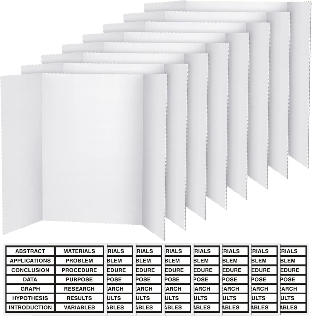 Crtiin 8 Pcs Trifold Poster Board Presentation Board 8 Sheets Self Adhesive Presentation Science Subtitles Science Fair Display Boards Foldable Paperboard for Business Projects (White, 35.5 x 44'')