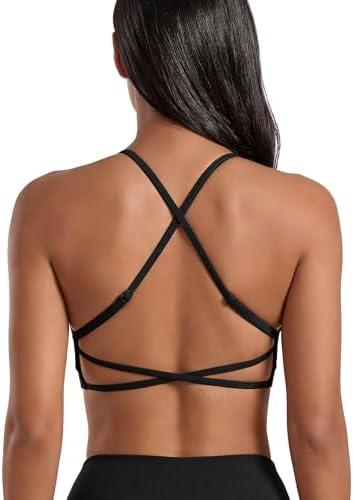 VOYJOY High Neck Sports Bra Adjustable Straps Yoga Crop Womens Workout Gym Yoga Bras. Small