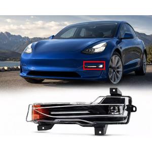 Front Fog Light Driver Side Left Side Compatible with Tesla Model 3 2017-2023 Model Y 2019-2024, LED Daytime Running Light DRL Assembly Replacement for 1077391-00-E 1077392-00-F