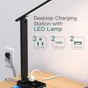 Addtam LED Desk Lamp, Power Strip with 3 Outlets 4 USB Charging Ports(2 USBC), 4 Modes 5 Level Brightness Touch Lamp, Small Desk Lamp for Home Office College Dorm Room Essentials (Black)
