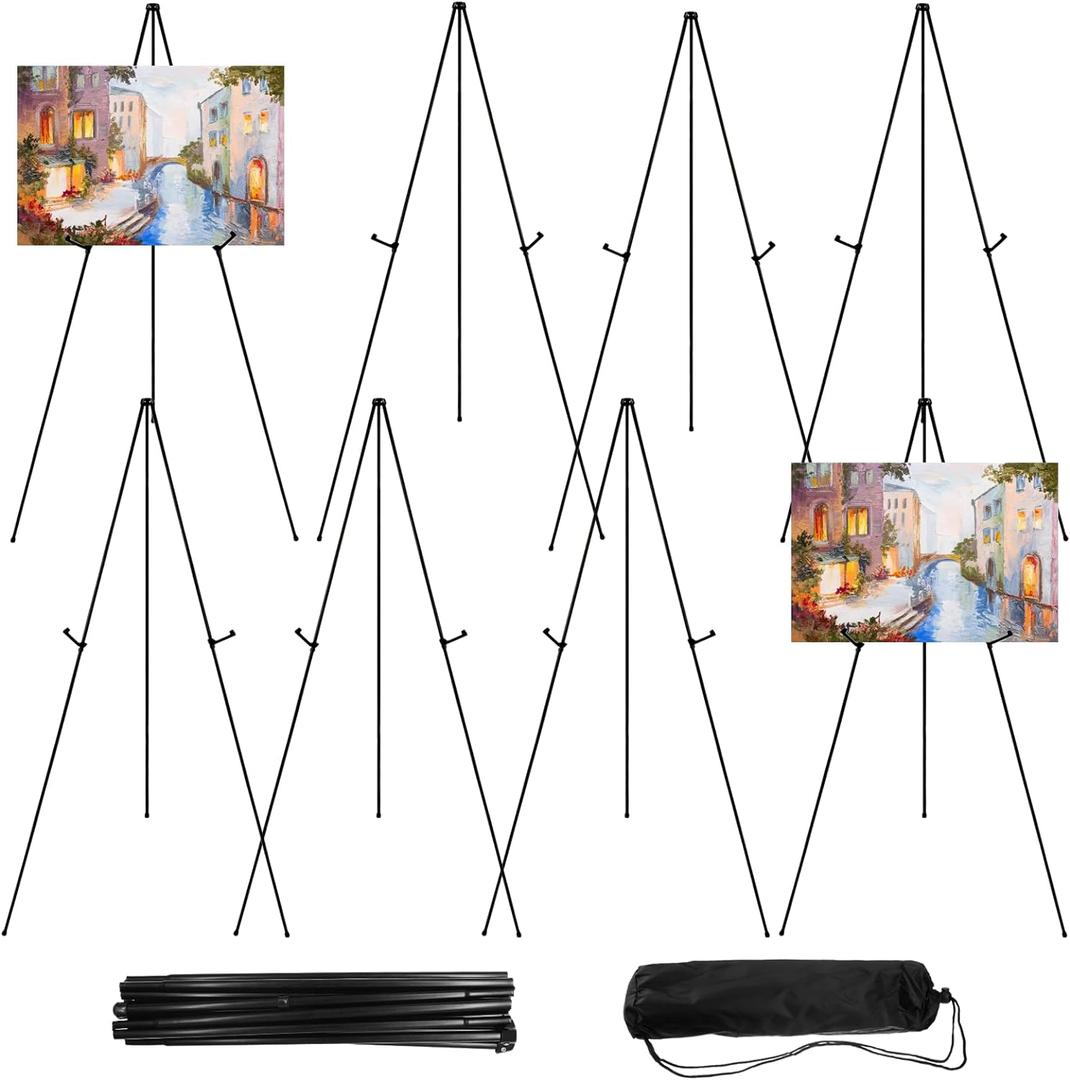 8PCS Black Easel Stand for Wedding Sign Stand, 66 Inch Portable Picture Stands for Display, Tripod Artist Easel for Painting, Floor Wedding Welcome Sign Stand, Metal Easel with Portable Bags